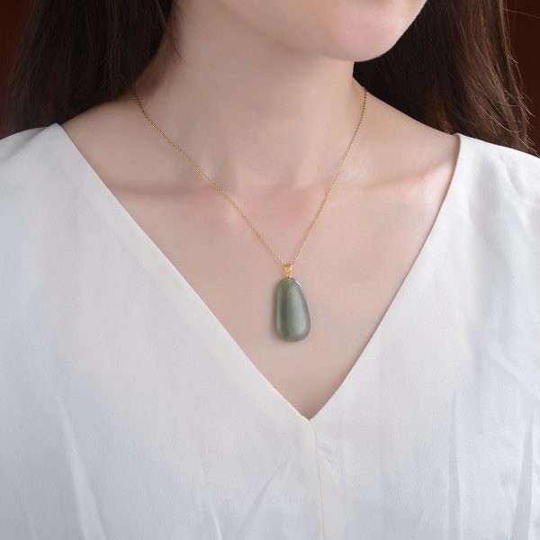 18K Gold Inlaid Natural Hetian Jade Gray Jade Pendant