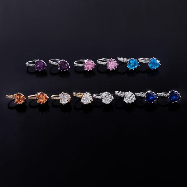 AAA Zircon Earrings Peach Heart Style Multicolor