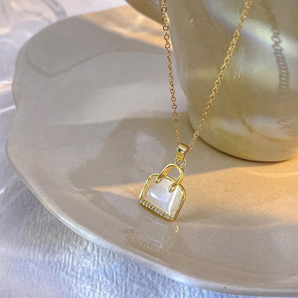 High End Egg White Stone Pendant With Titanium Steel Necklace For Women