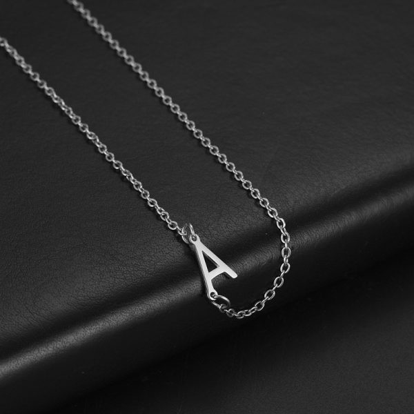 26 Letter Pendant Double Hole 304 Stainless Steel Necklace