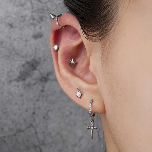 F136 Titanium Stud Earrings Urchin-shaped Six-pointed Star Labret