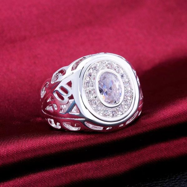 Women's Silver-plated Round Zircon Ring