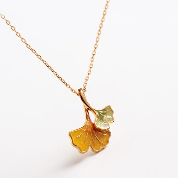 Autumn New Enamel Drip Glazed Three-dimensional Multi-layer Ginkgo Leaf Pendant Women's Graceful And Fashionable Necklace