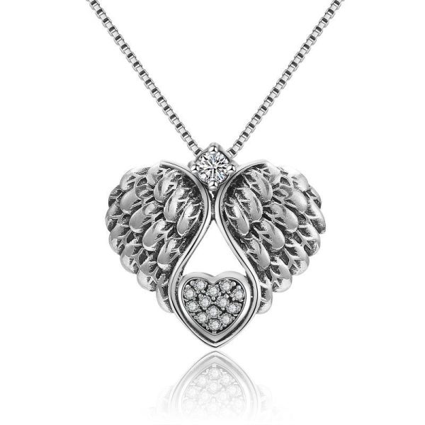 925 Sterling Silver Guardian Angel Wing Pendant Necklace for Women