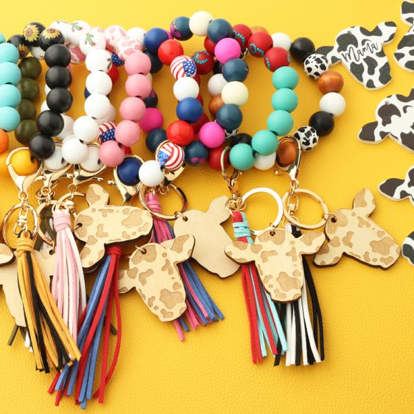 Tassel Western Denim Bracelet Bull Head Keychain