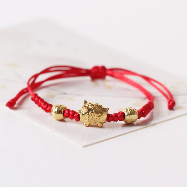 Braided Red Rope Alloy Piggy Bracelet Adjustable