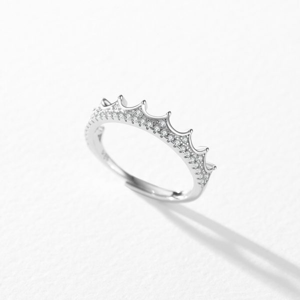 S925 Sterling Silver Micro-inlaid Diamond Crown Simple Fashion Normcore Style Adjustable Ring